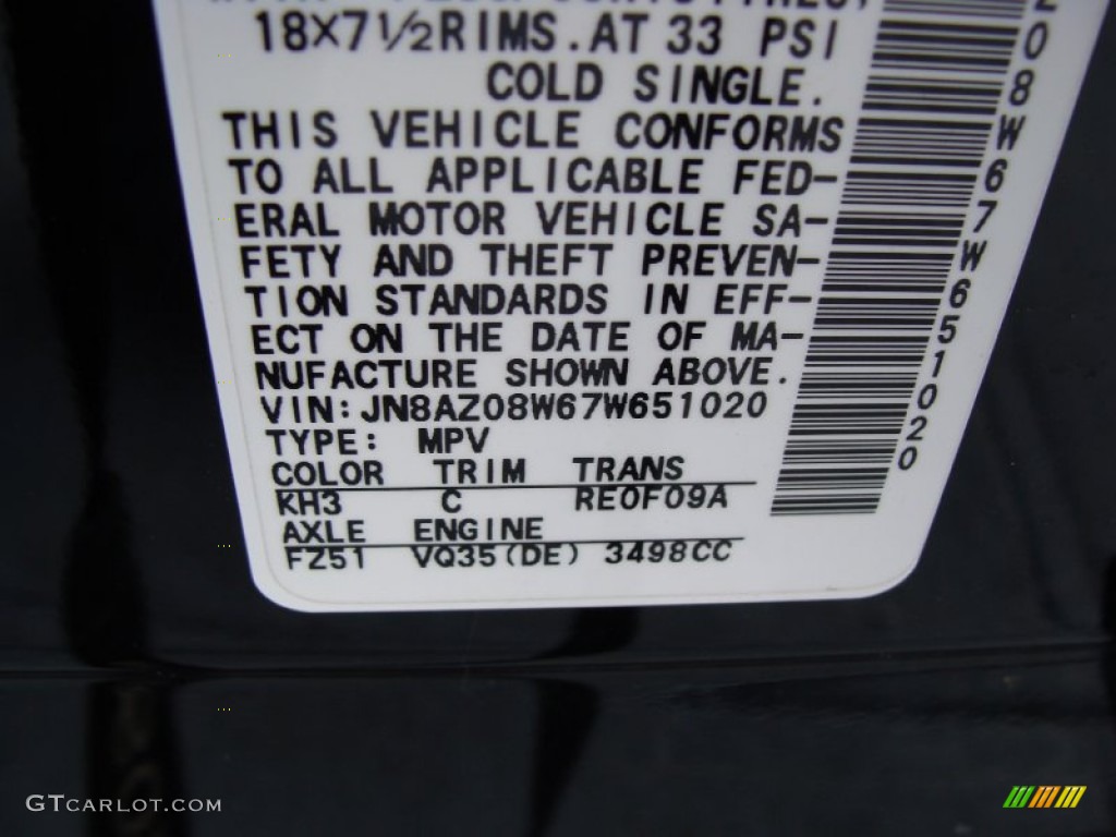 2007 Murano Color Code KH3 for Super Black Photo #63188587