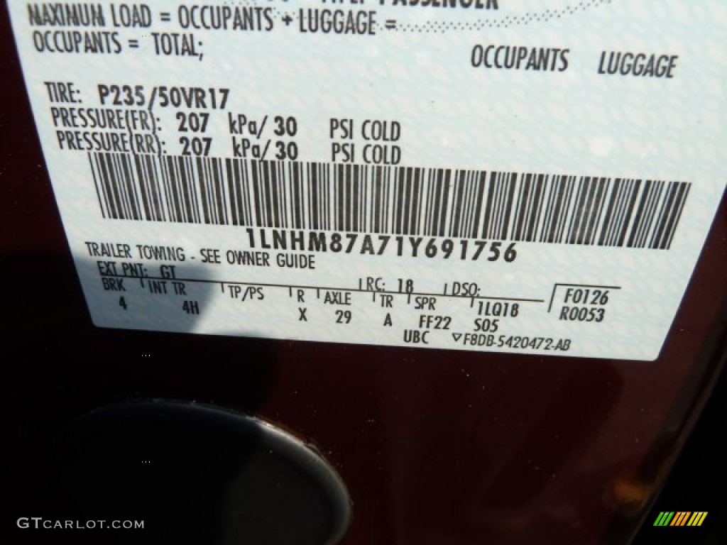 2001 LS Color Code GT for Autumn Red Metallic Photo #63191587
