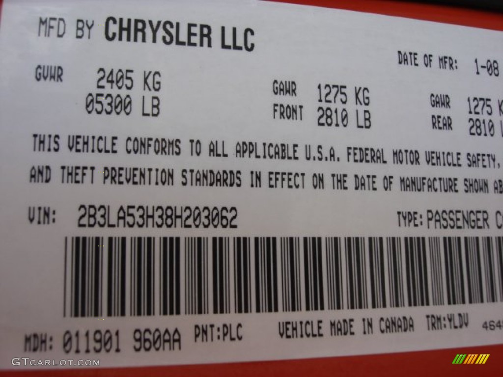 2008 Charger Color Code PLC for HEMI Orange Pearl Photo #63192889