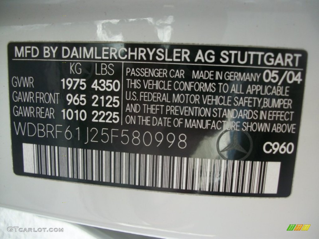 2005 Mercedes-Benz C 240 Sedan Color Code Photos
