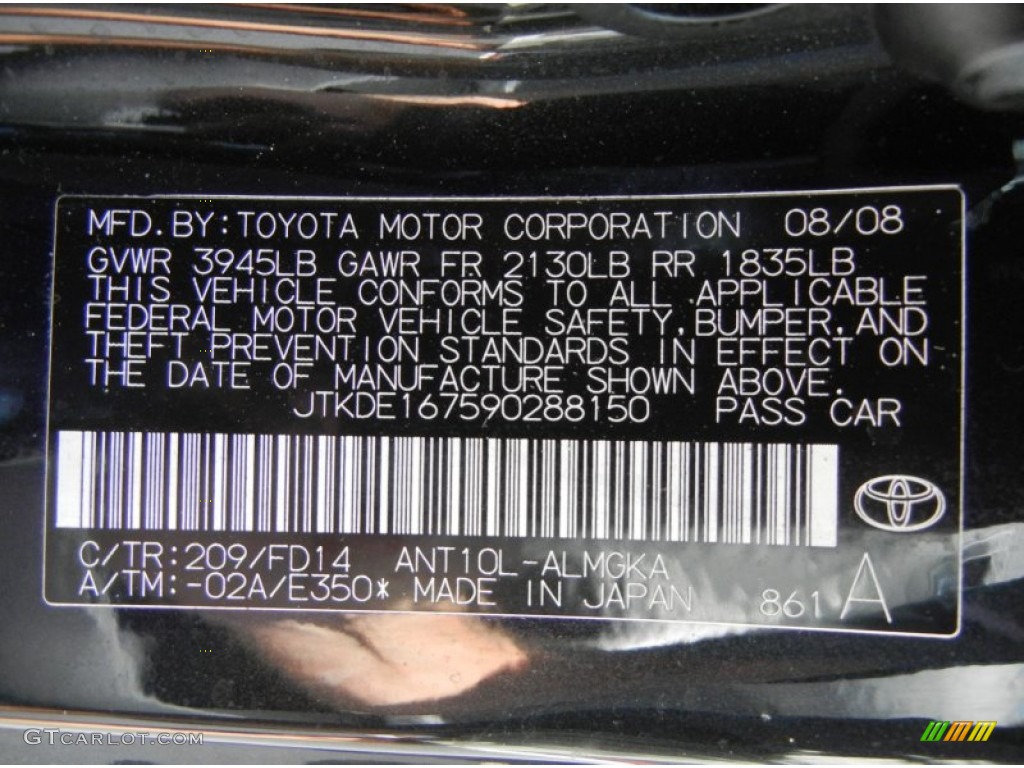 2009 tC Color Code 209 for Black Sand Pearl Photo #63220497