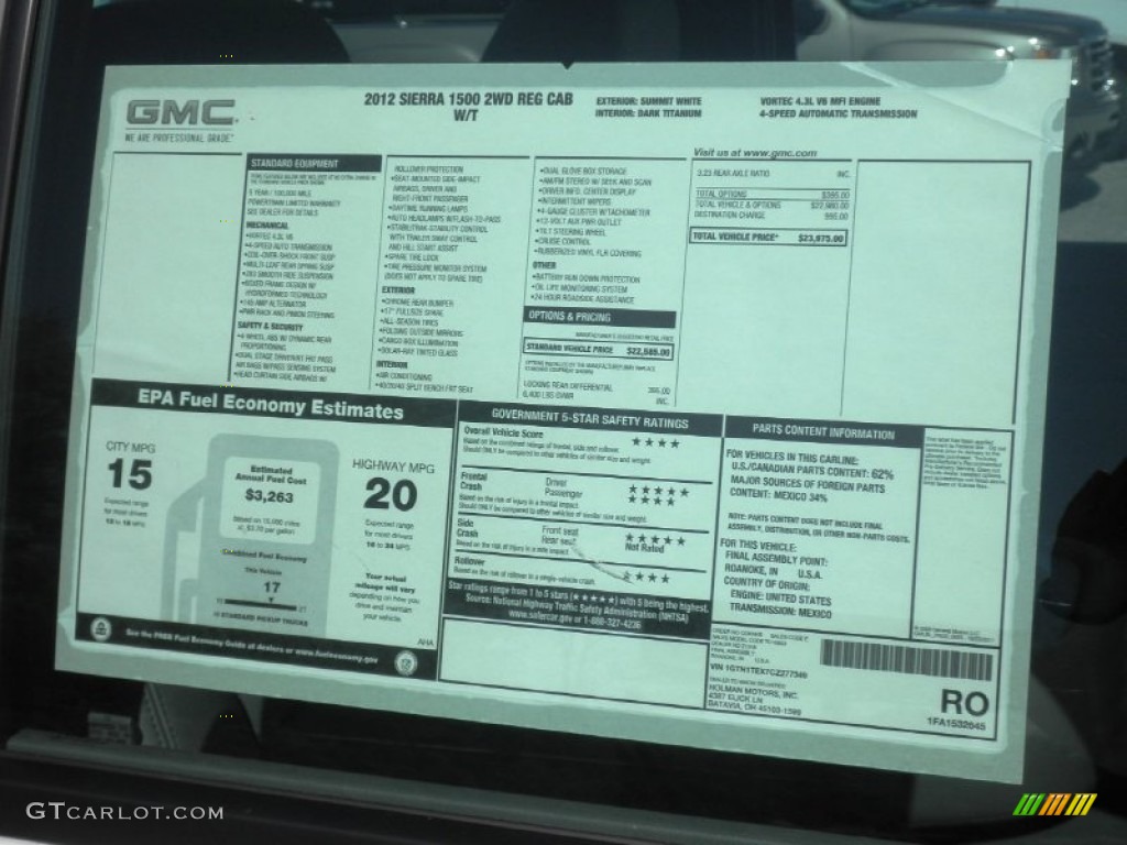 2012 Sierra 1500 Regular Cab - Summit White / Dark Titanium photo #12