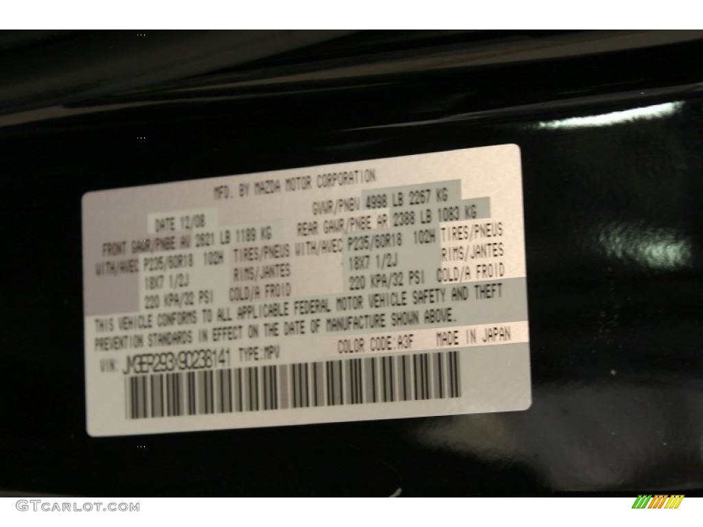 2009 CX-7 Color Code A3F for Brilliant Black Photo #63225324