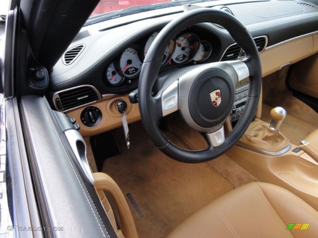 2007 Porsche 911 Turbo Coupe Black/Sand Beige Steering Wheel Photo #63226095