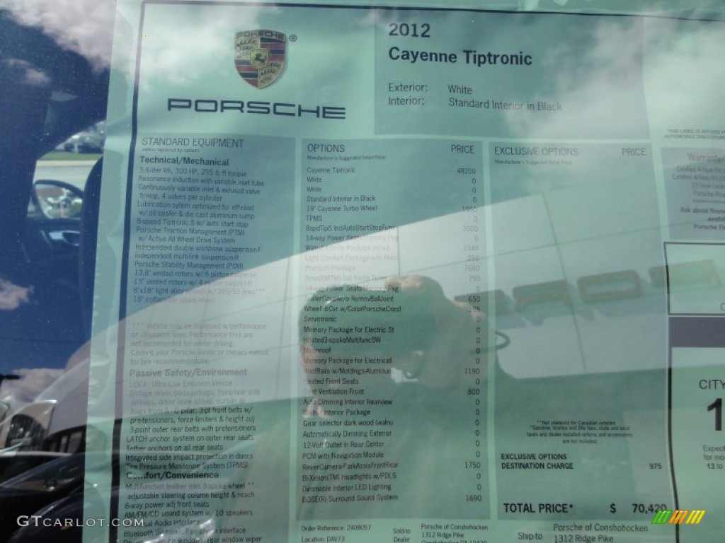 2012 Porsche Cayenne Standard Cayenne Model Window Sticker Photos
