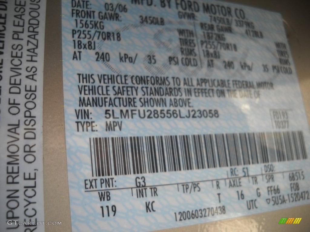 2006 Navigator Color Code G3 for Light French Silk Metallic Photo #63234705