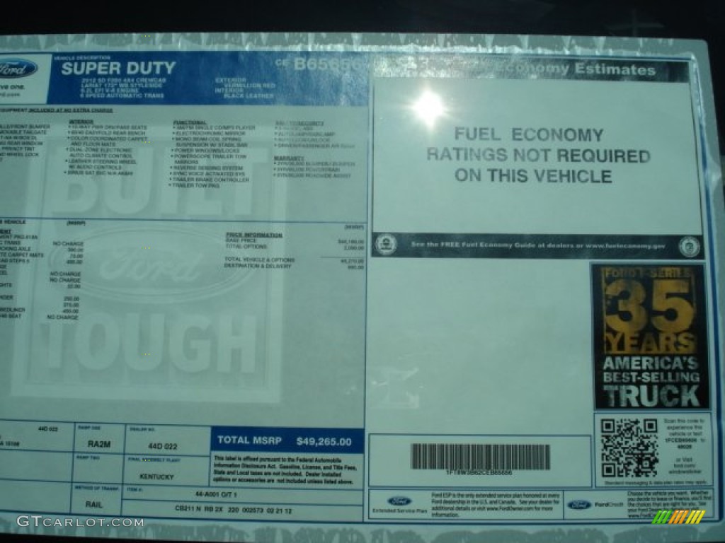 2012 Ford F350 Super Duty Lariat Crew Cab 4x4 Window Sticker Photo #63236826