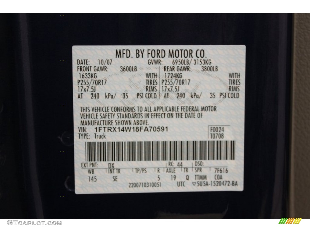 2008 F150 Color Code DX for Dark Blue Pearl Metallic Photo #63237306