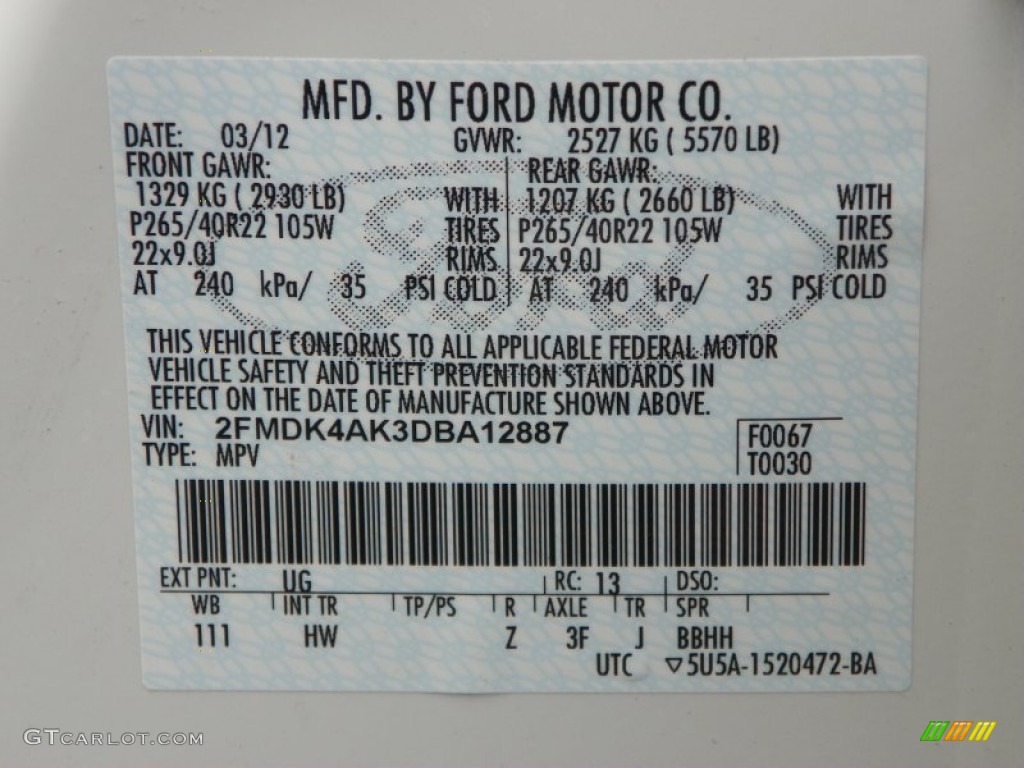 2013 Edge Color Code UG for White Platinum Tri-Coat Photo #63237570