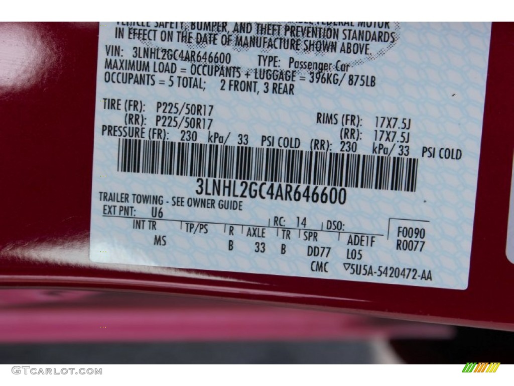 2010 MKZ Color Code U6 for Sangria Red Metallic Photo #63245224