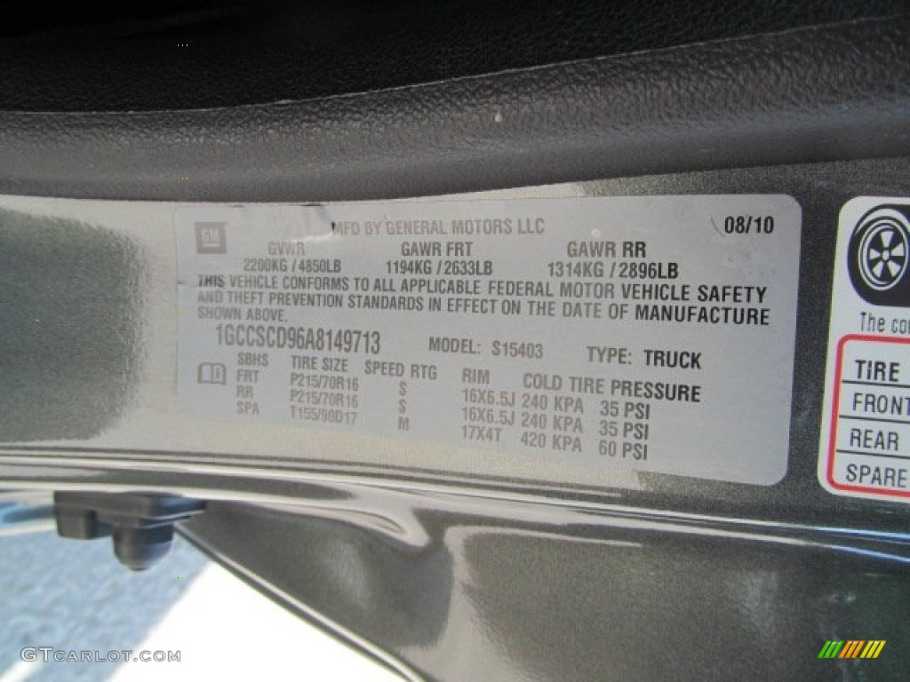 2010 Chevrolet Colorado LT Regular Cab Info Tag Photo #63253612