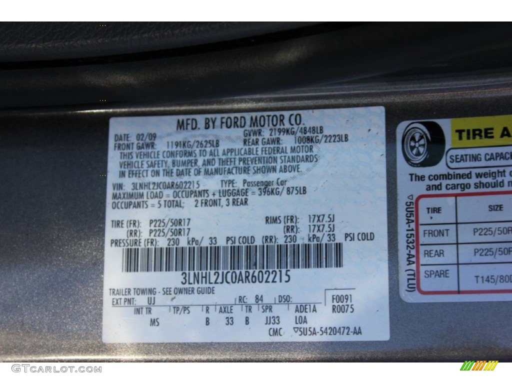2010 MKZ Color Code UJ for Sterling Gray Metallic Photo #63255769