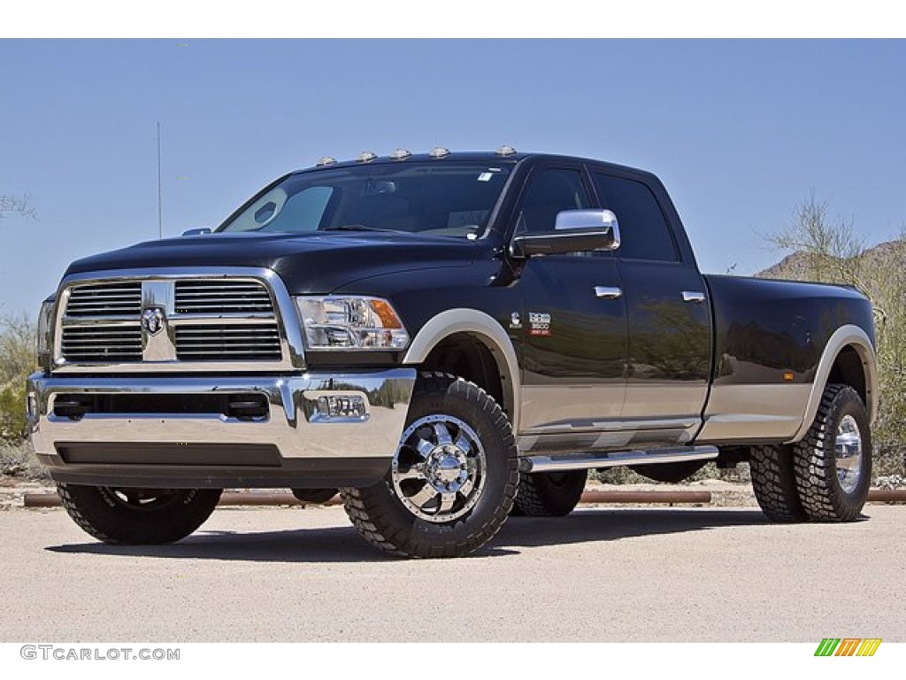 2010 Ram 3500 Laramie Crew Cab 4x4 Dually - Brilliant Black Crystal Pearl / Light Pebble Beige/Bark Brown photo #1