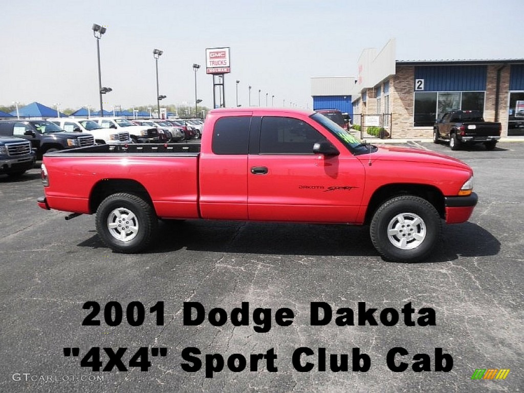 2001 Dakota Sport Club Cab 4x4 - Flame Red / Dark Slate Gray photo #1