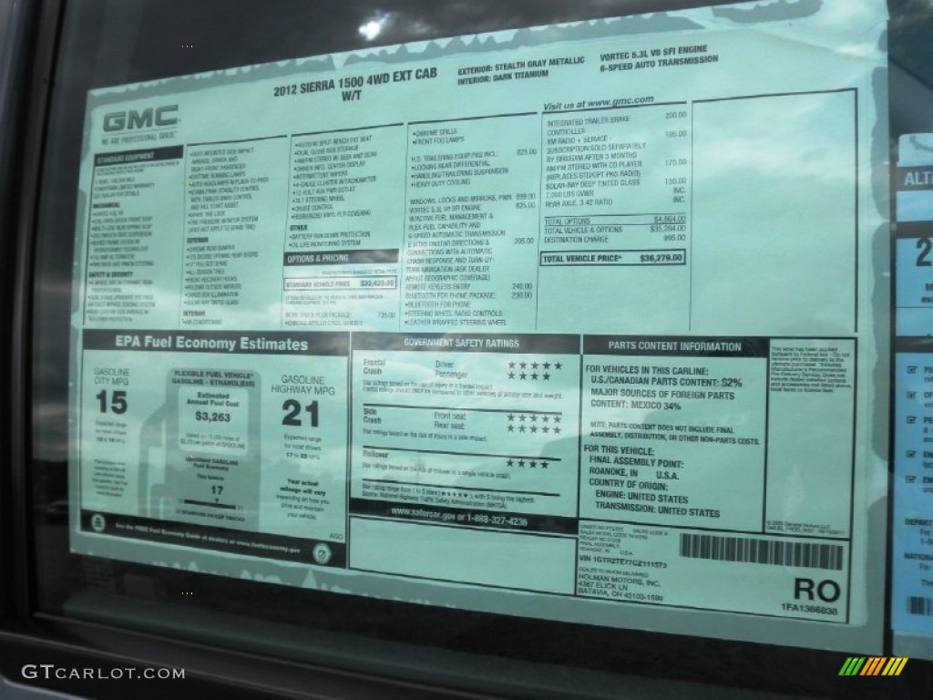 2012 GMC Sierra 1500 Extended Cab 4x4 Window Sticker Photos
