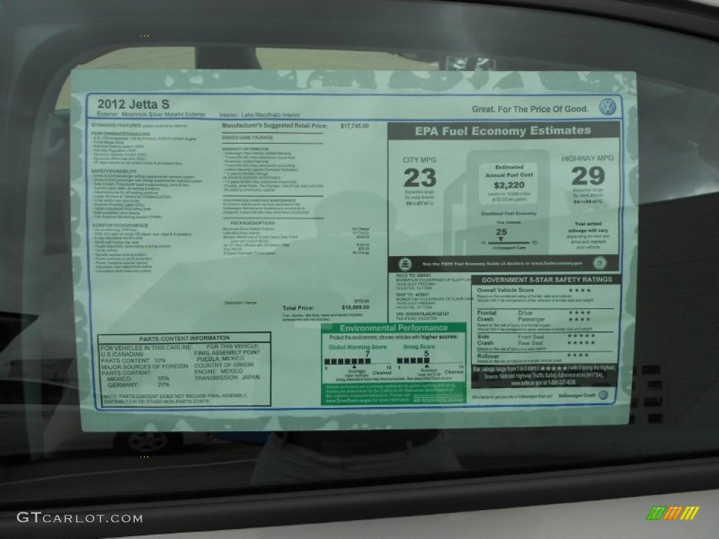 2012 Volkswagen Jetta S Sedan Window Sticker Photo #63265222