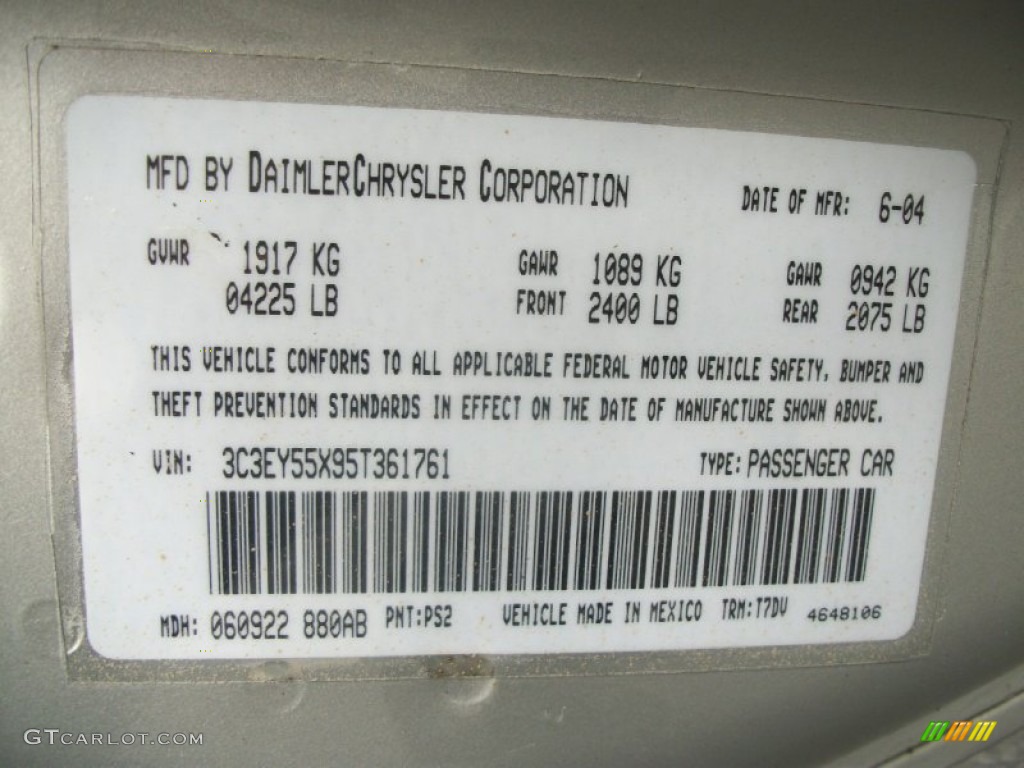 2005 PT Cruiser Color Code PS2 for Bright Silver Metallic Photo #63269728