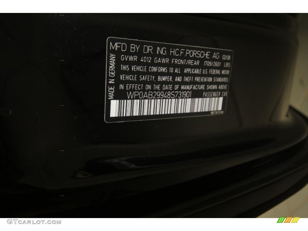 2008 Porsche 911 Carrera S Coupe Info Tag Photo #63272326