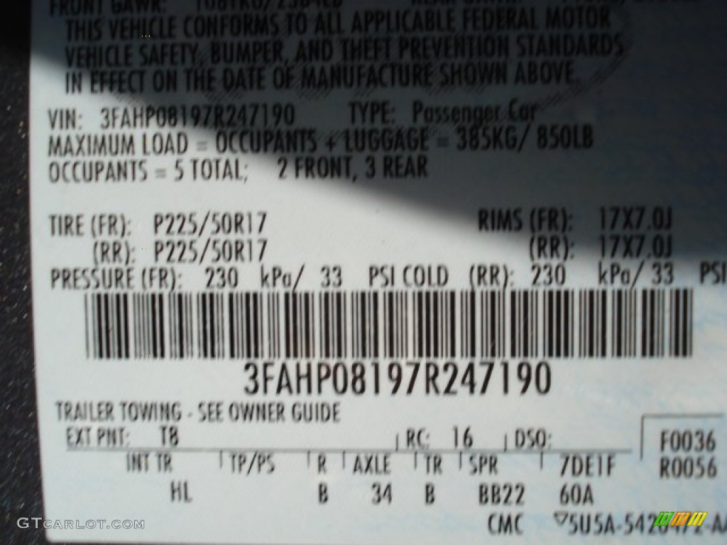 2007 Ford Fusion SEL V6 Color Code Photos