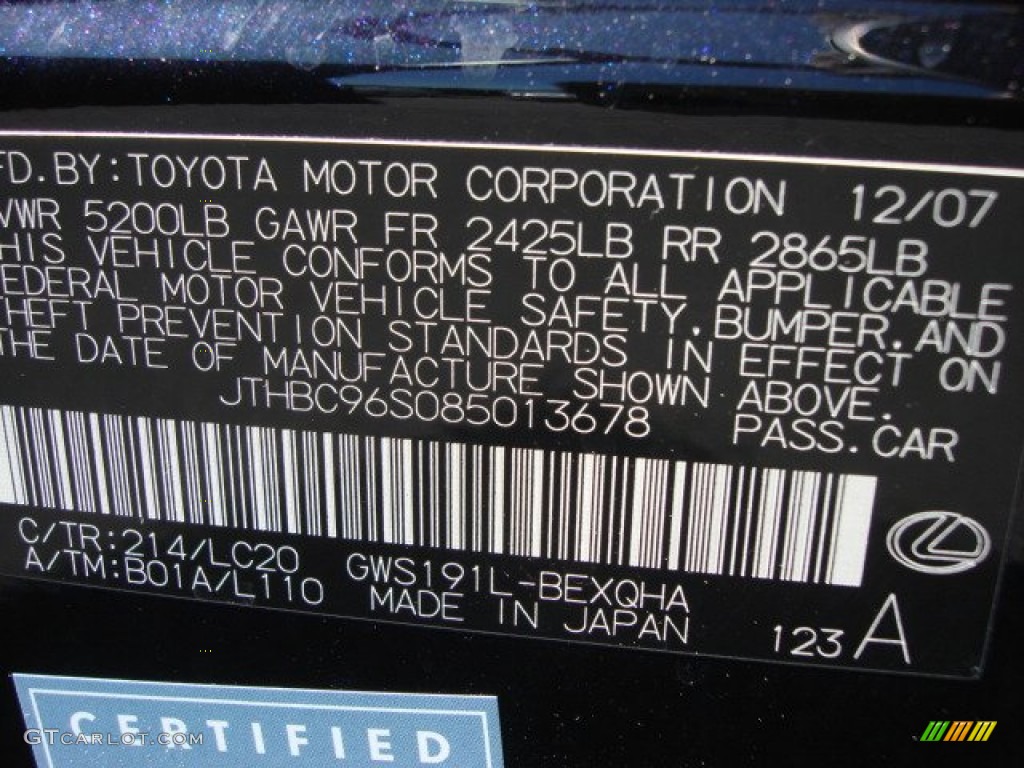 2008 GS Color Code 214 for Black Opal Mica Photo #63276372