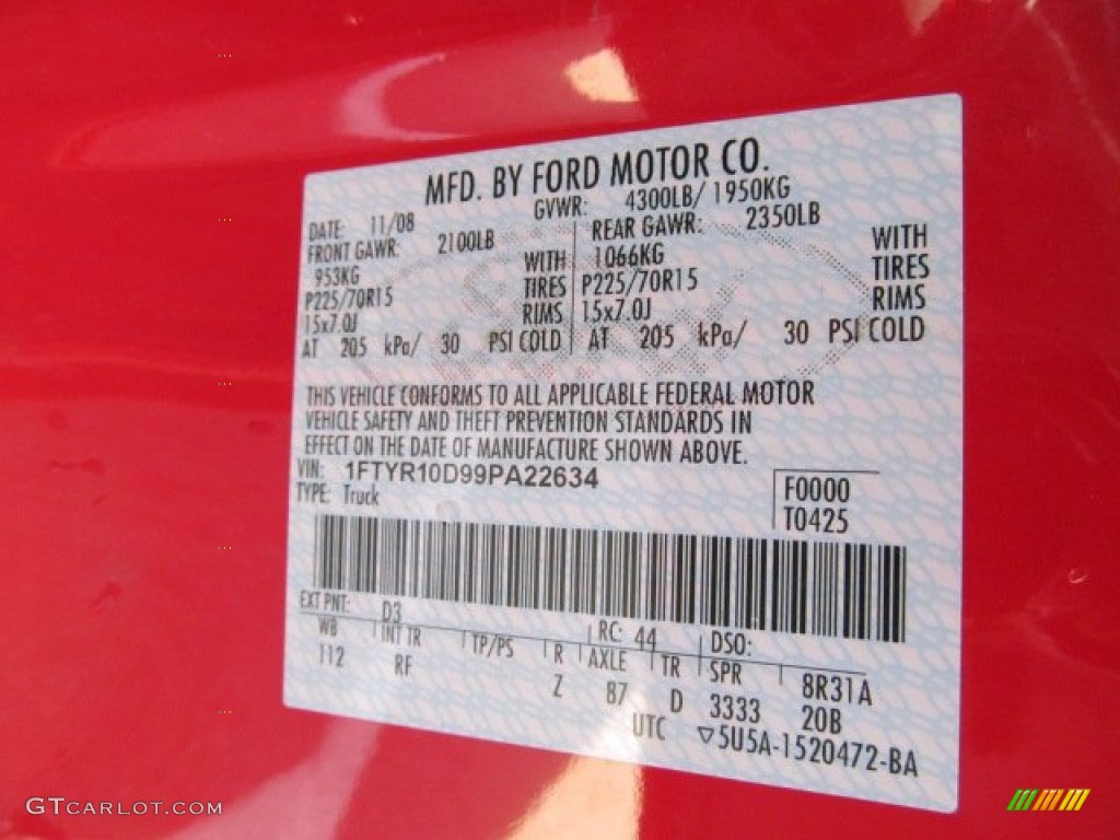 2009 Ranger Color Code D3 for Torch Red Photo #63289242