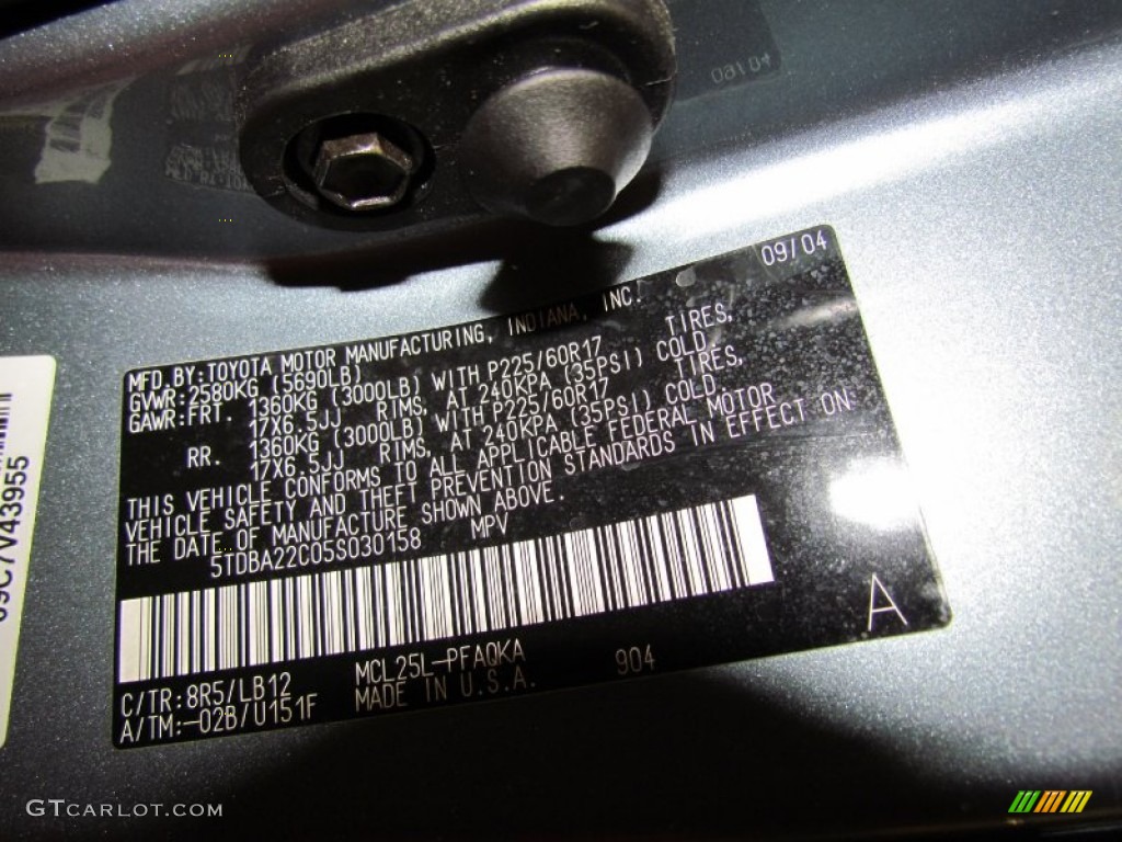 2005 Toyota Sienna XLE Limited AWD Color Code Photos