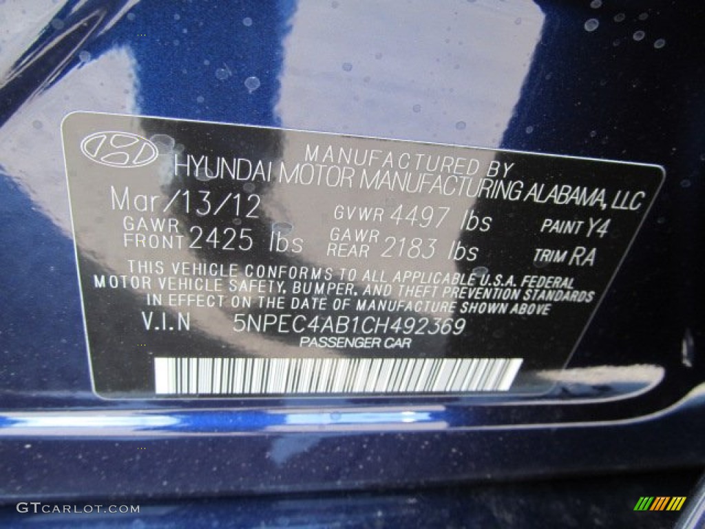 2012 Sonata Limited 2.0T - Indigo Night Blue / Gray photo #10