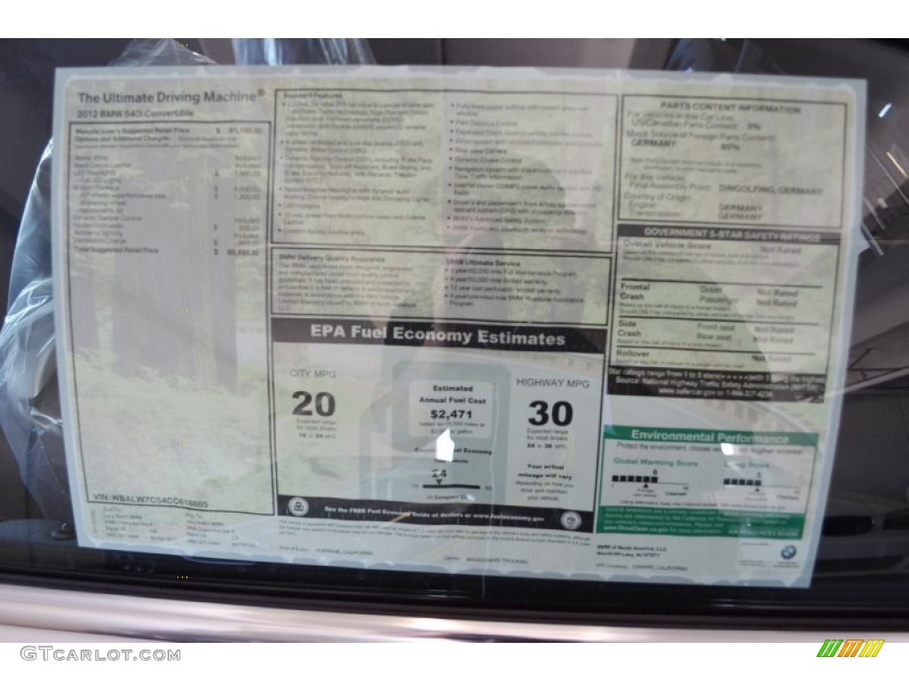 2012 BMW 6 Series 640i Convertible Window Sticker Photo #63306122