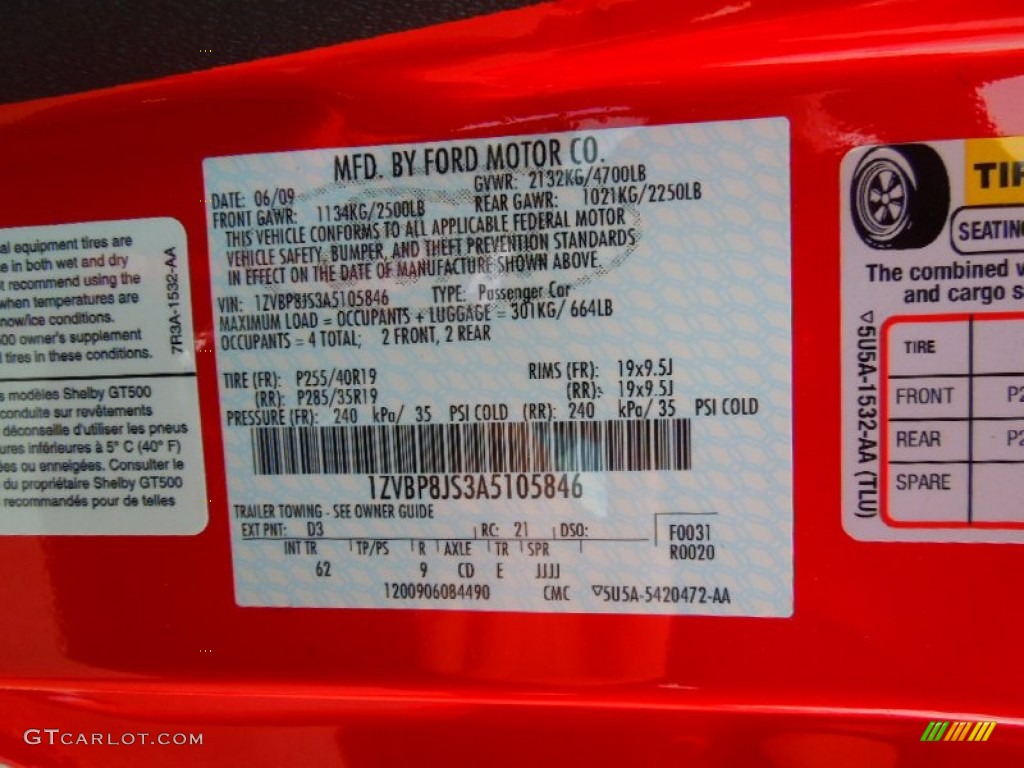 2010 Mustang Color Code D3 for Torch Red Photo #63309779