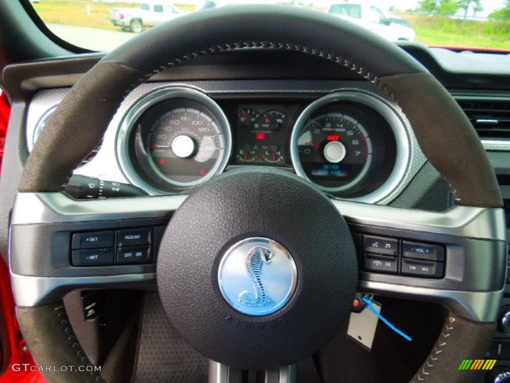 2010 Ford Mustang Shelby GT500 Coupe Charcoal Black/White Steering Wheel Photo #63309824