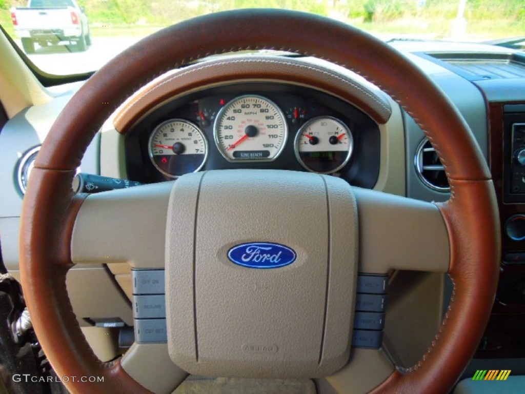 2007 Ford F150 King Ranch SuperCrew 4x4 Castano Brown Leather Steering Wheel Photo #63310013