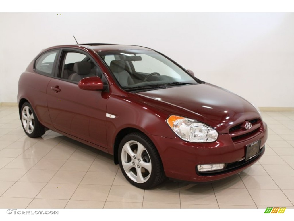 2007 Accent SE Coupe - Wine Red / Gray photo #1