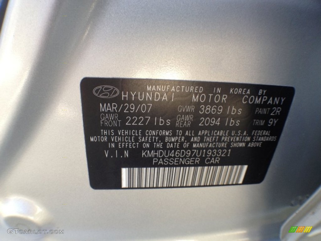 2007 Elantra Color Code 2R for Quicksilver Photo #63322078