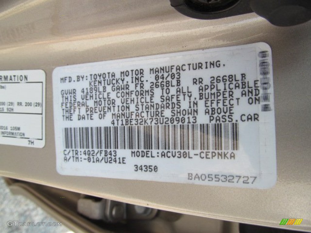 2003 Camry Color Code 4Q2 for Desert Sand Mica Photo #63328546