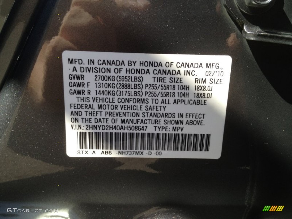 2010 MDX Color Code NH737MX for Polished Metal Metallic Photo #63339269