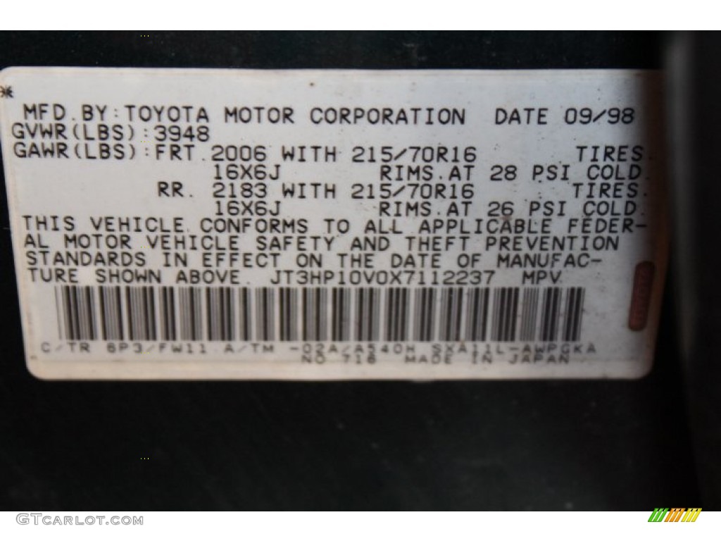 1999 Toyota RAV4 4WD Color Code Photos