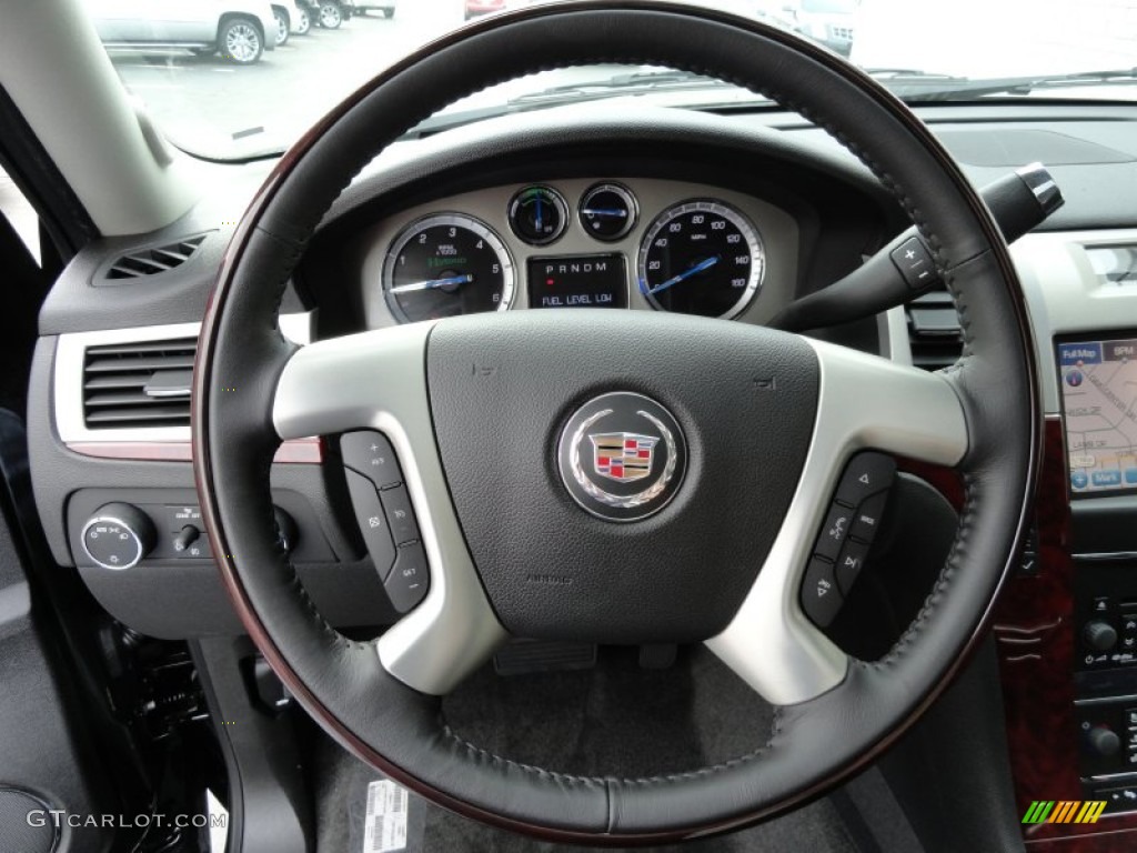 2012 Cadillac Escalade Hybrid 4WD Ebony/Ebony Steering Wheel Photo #63343572