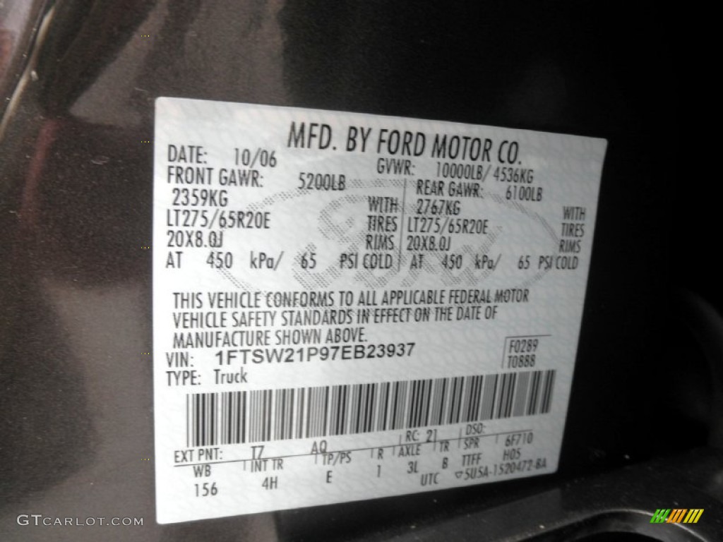 2007 F250 Super Duty Color Code T7 for Dark Stone Metallic Photo #63345197