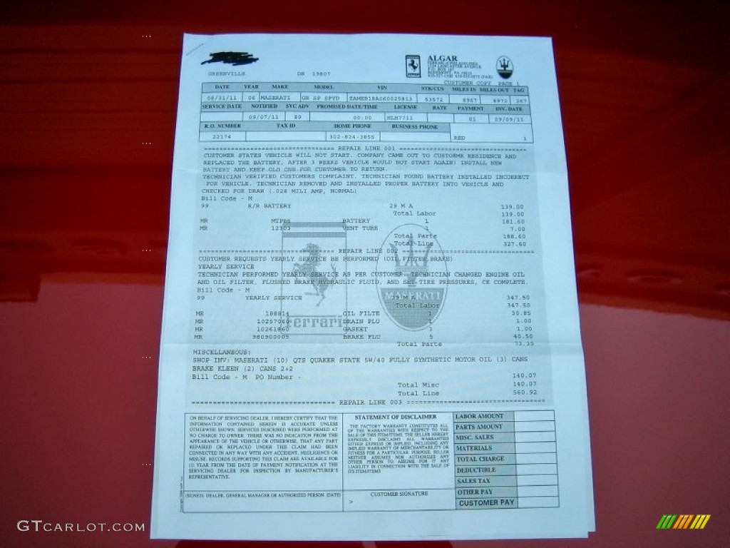 2006 Maserati GranSport Spyder Info Tag Photo #63349415