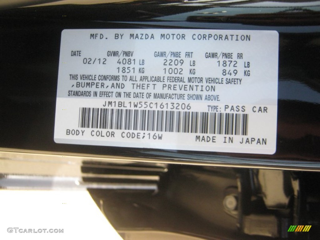 2012 MAZDA3 Color Code 16W for Black Mica Photo #63350153