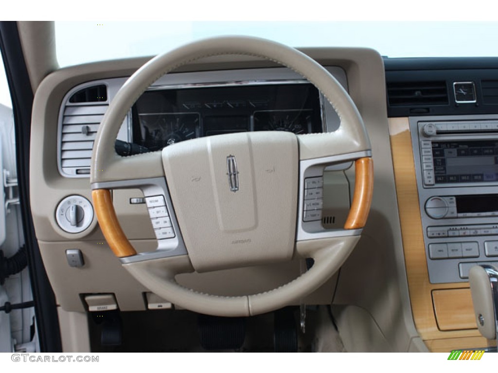 2008 Lincoln Navigator Elite 4x4 Camel/Sand Piping Steering Wheel Photo #63352475
