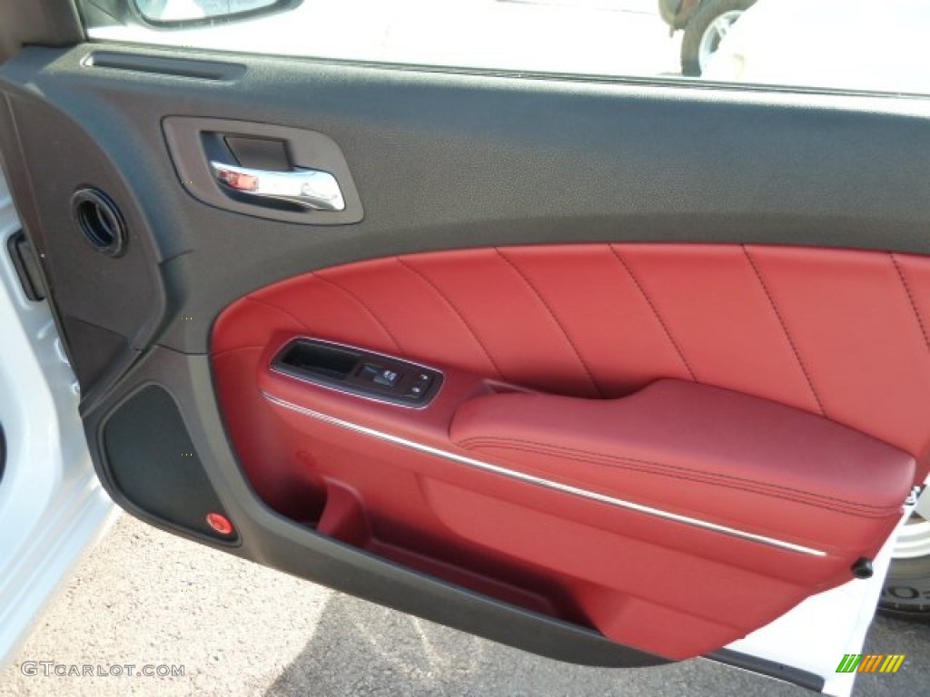 2012 Dodge Charger R/T Plus Black/Red Door Panel Photo #63355979