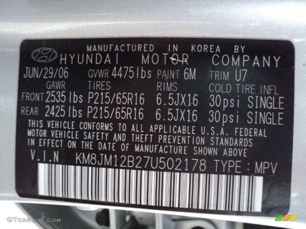 2007 Tucson Color Code 6M for Platinum Metallic Photo #63365154