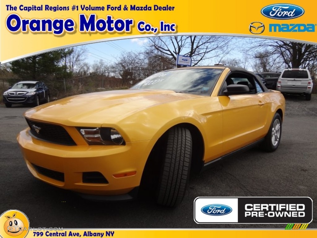 2012 Mustang V6 Convertible - Yellow Blaze Metallic Tri-Coat / Charcoal Black photo #1
