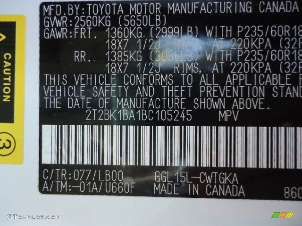 2011 RX Color Code 077 for Starfire White Pearl Photo #63381998