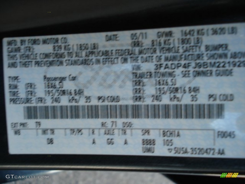 2011 Fiesta Color Code T9 for Monterey Grey Metallic Photo #63389809