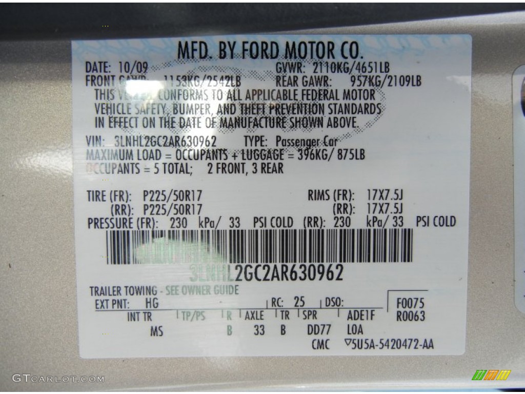 2010 MKZ Color Code HG for Smoke Stone Metallic Photo #63392278