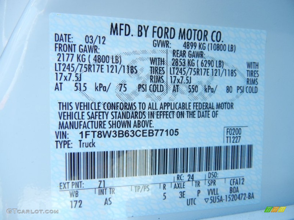 2012 F350 Super Duty Color Code Z1 for Oxford White Photo #63393163