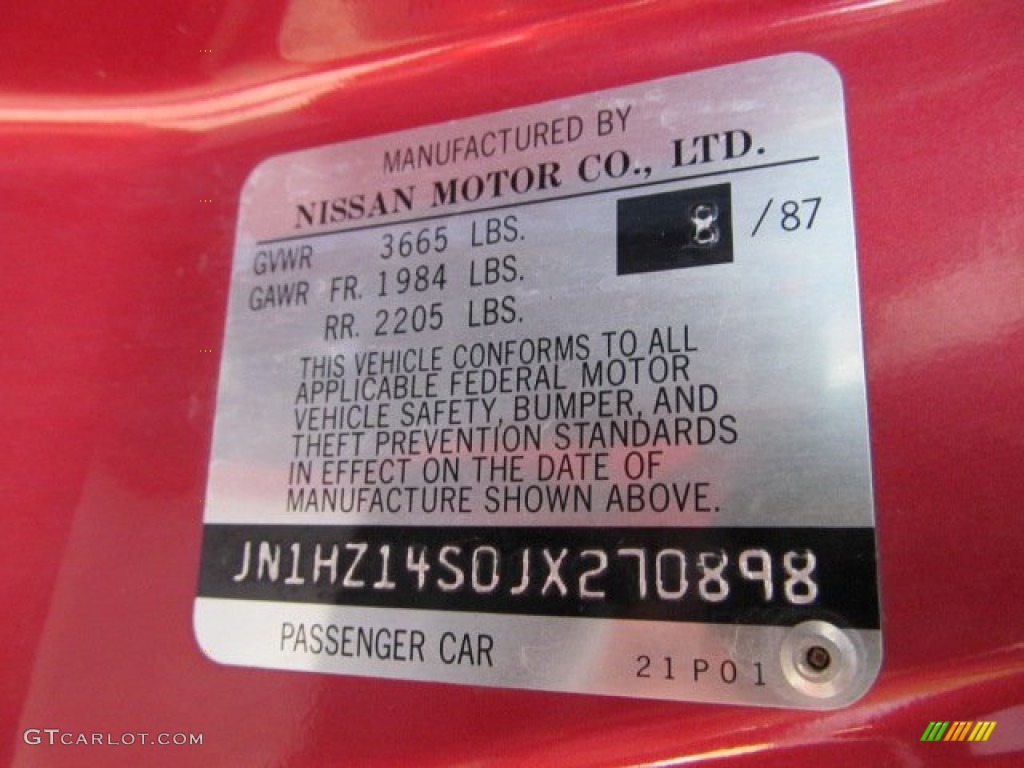 1988 Nissan 300ZX Coupe Info Tag Photos