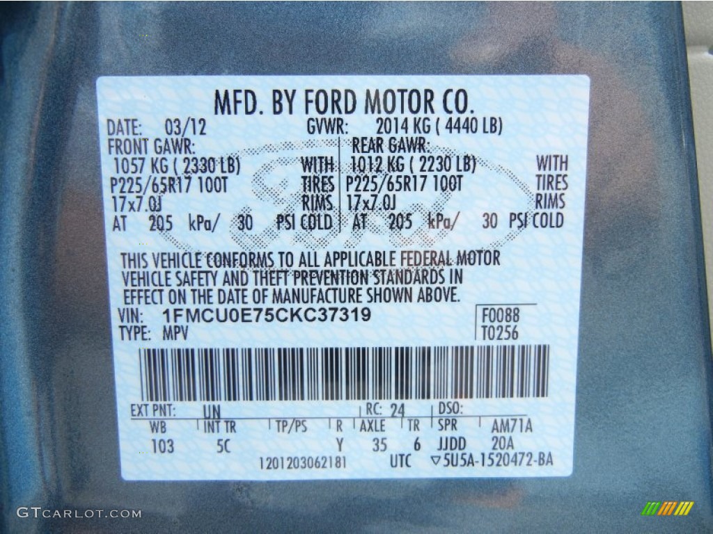 2012 Escape Color Code UN for Steel Blue Metallic Photo #63393271